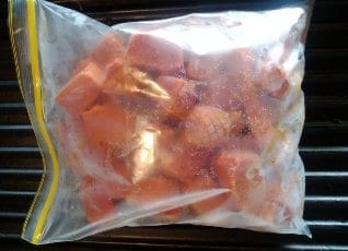 Frozen chilli paste cubes in freezer bag