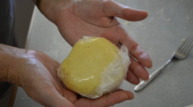 Gluten free short pastry dough wrapped for resting 