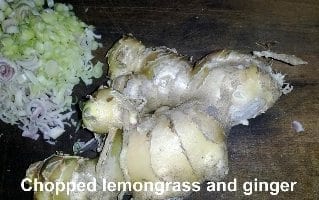 Chopped lemongrass and ginger