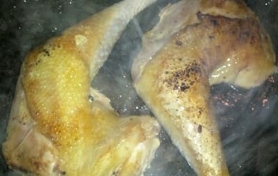 Rendering chicken pieces for coq au vin